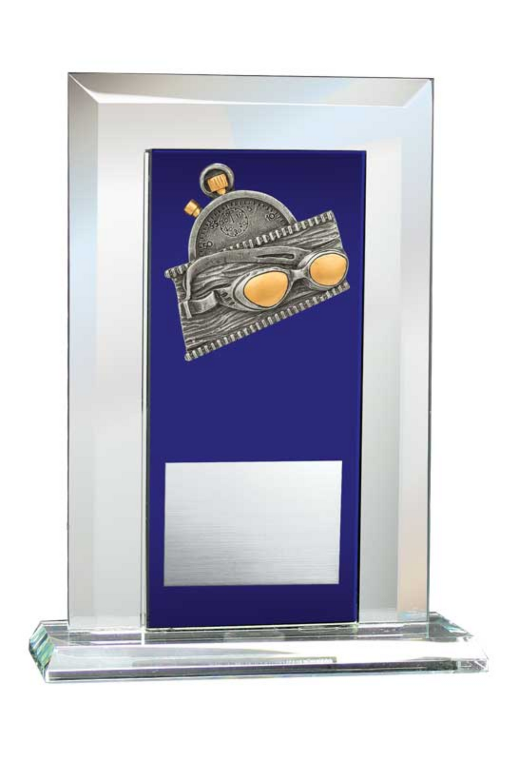 Swimming Award - Glass Mirror Blue with Resin Relief