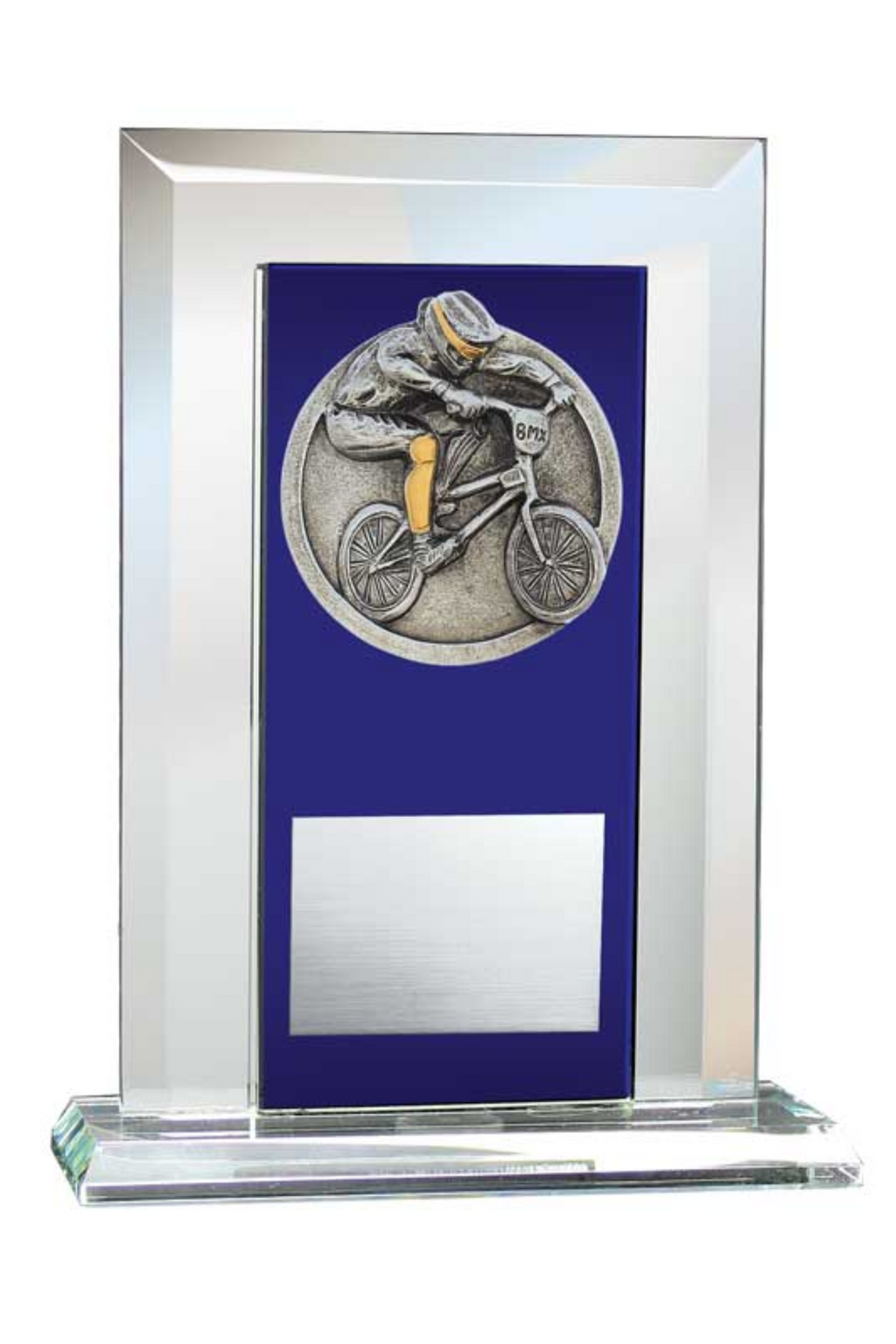 BMX Award - Glass Mirror Blue with Resin Relief
