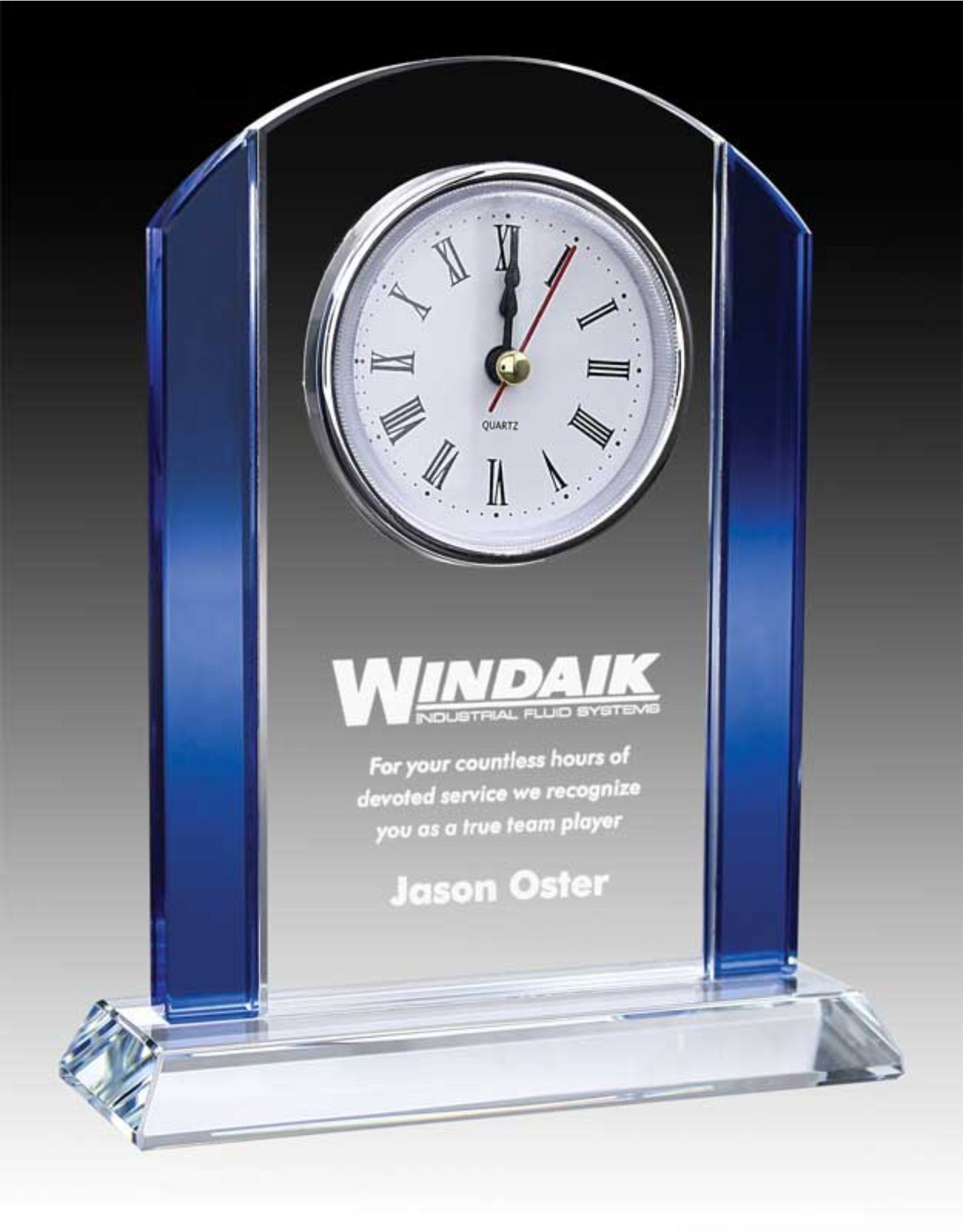 Glass Clock With Curve Top & Blue Trim 6.5" - GLCK1789