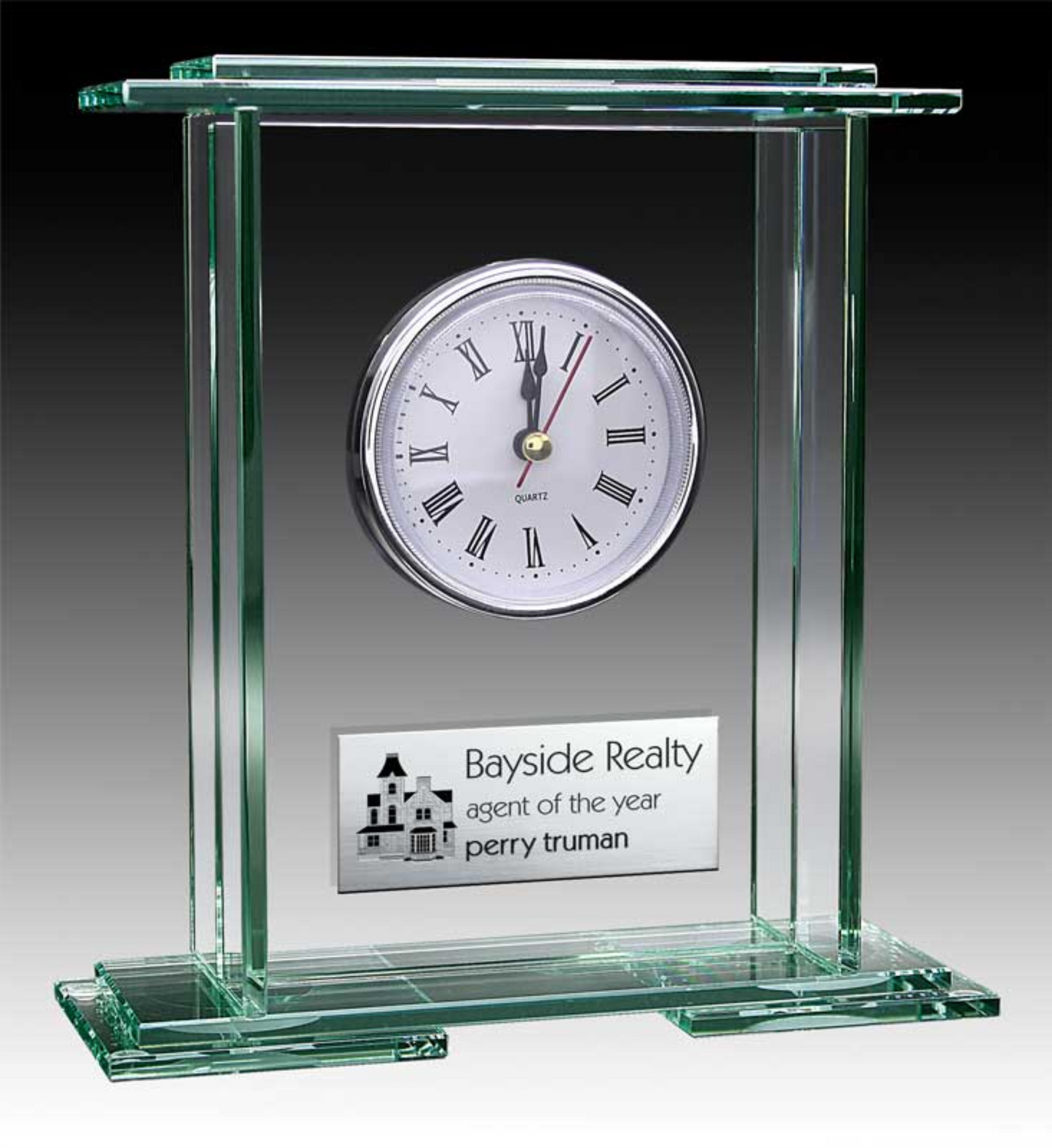 Glass Jade Clock With Square Top 6.75" - GLCK2240