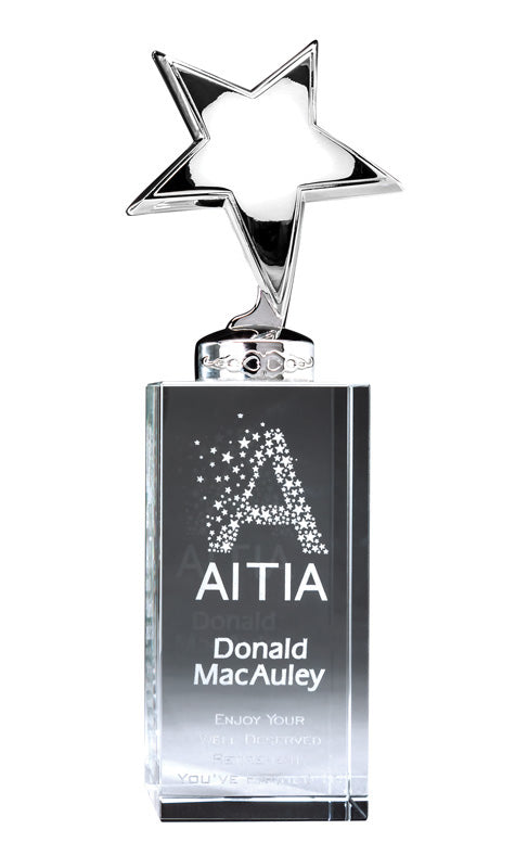 Crystal Block w Star Figure Silver 7.25’’ - Star Award GMF1758A