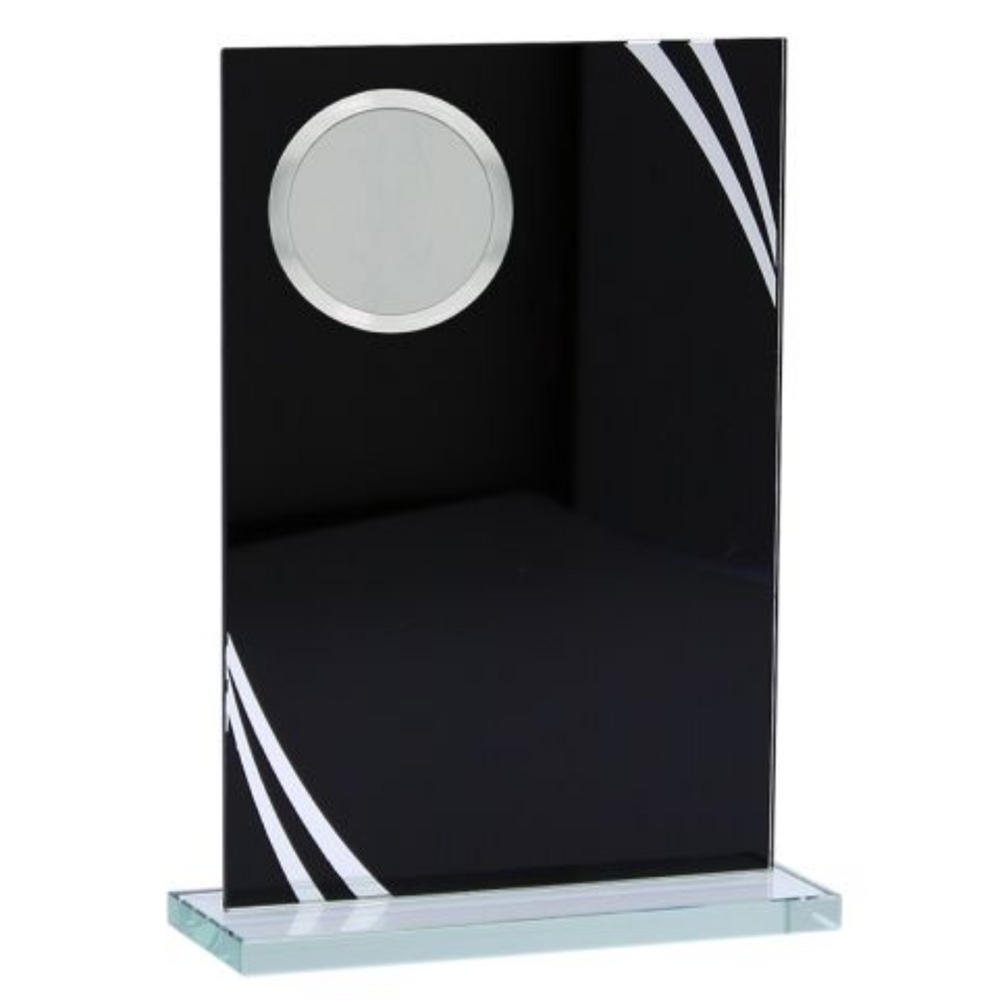 Black Reflection Series - 6" Glass Plaque with Silver Border & 2" Metal Insert