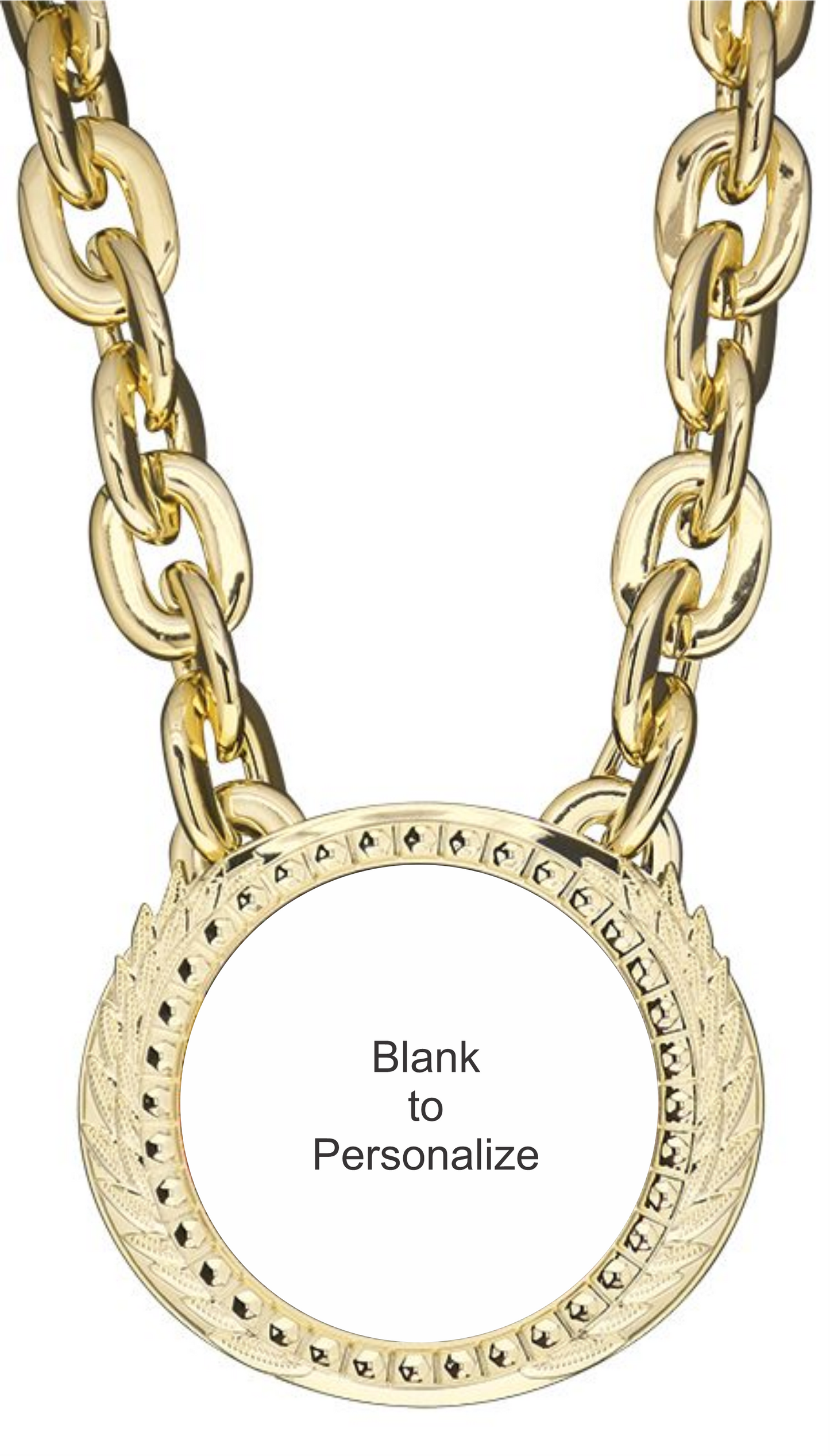 XL Alpha Medal w/Chain 6" x 5.25", Bright Gold & Silver