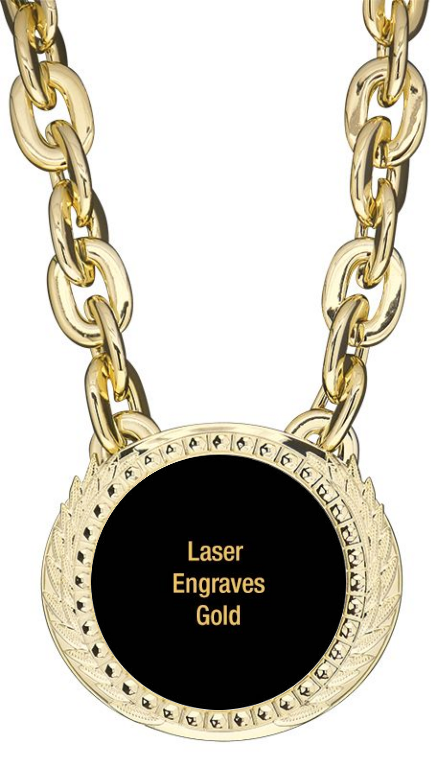XL Alpha Medal w/Chain 6" x 5.25", Bright Gold & Silver