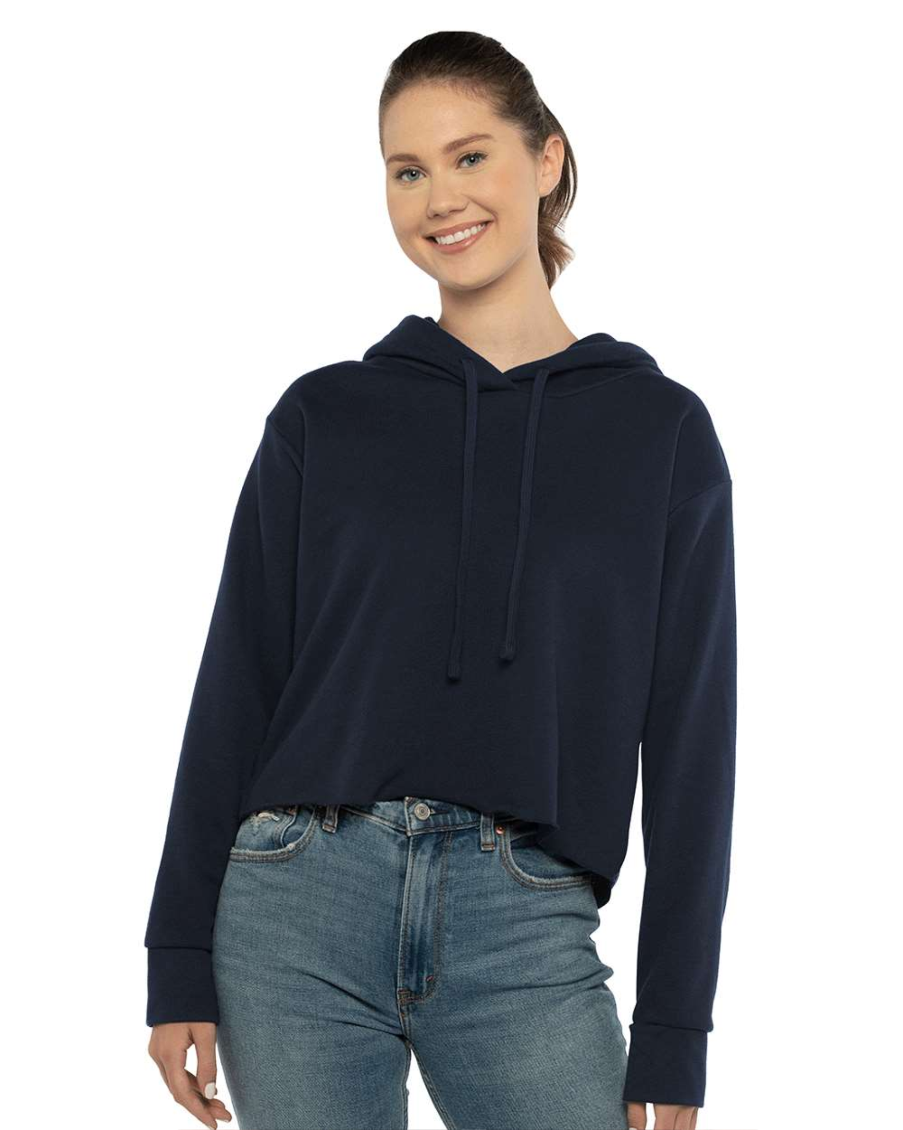 Ladies' Laguna Sueded Raw Edge Crop Hoodie- Next Level 9384
