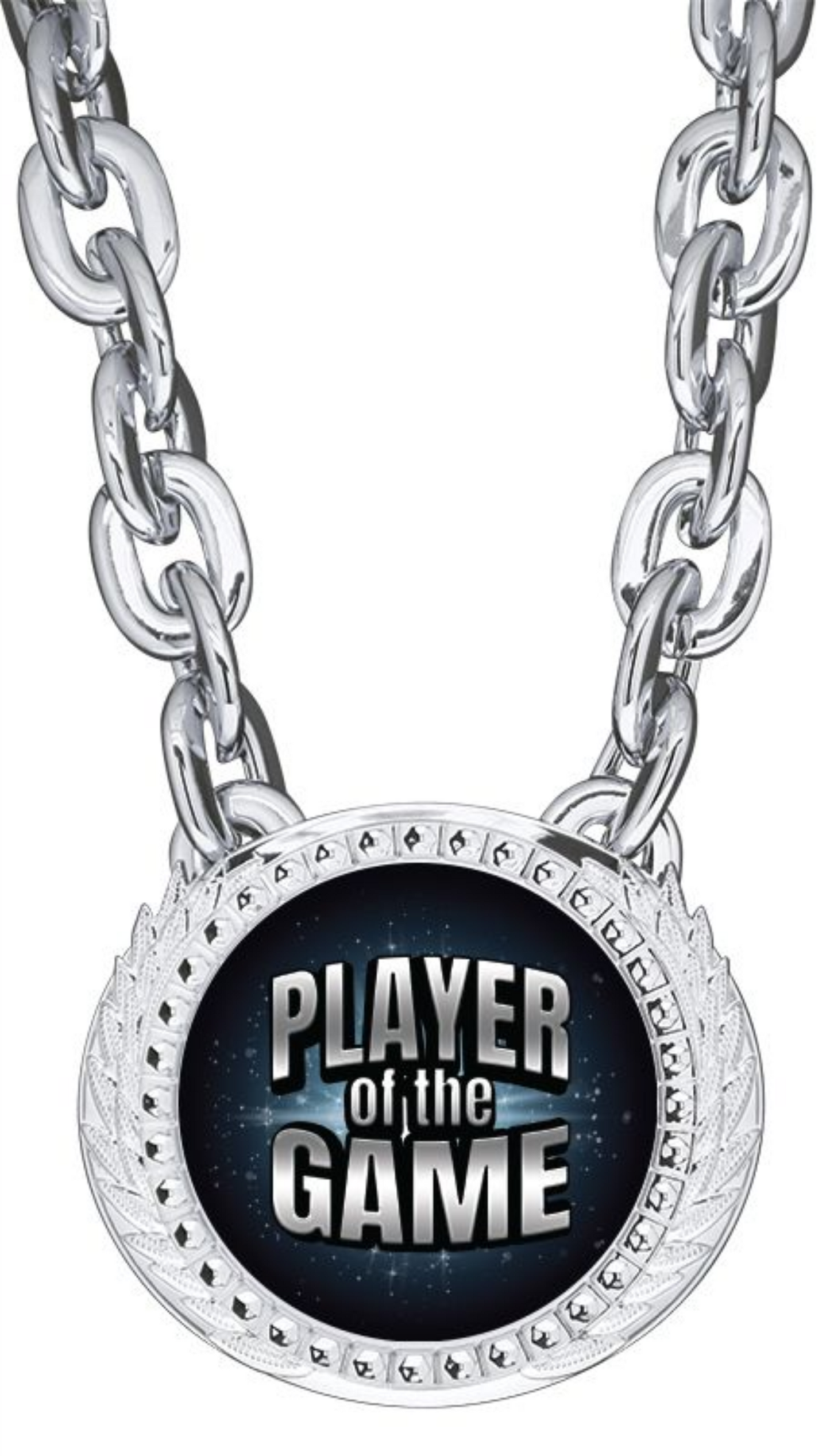 XL Alpha Medal w/Chain 6" x 5.25", Bright Silver