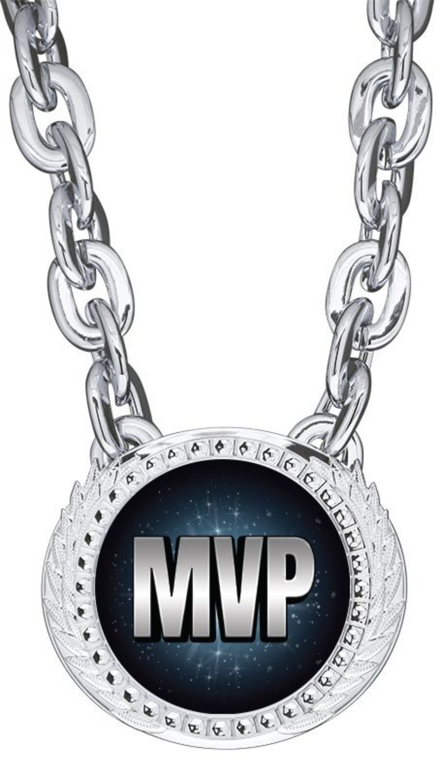 XL Alpha Medal w/Chain 6" x 5.25", Bright Silver