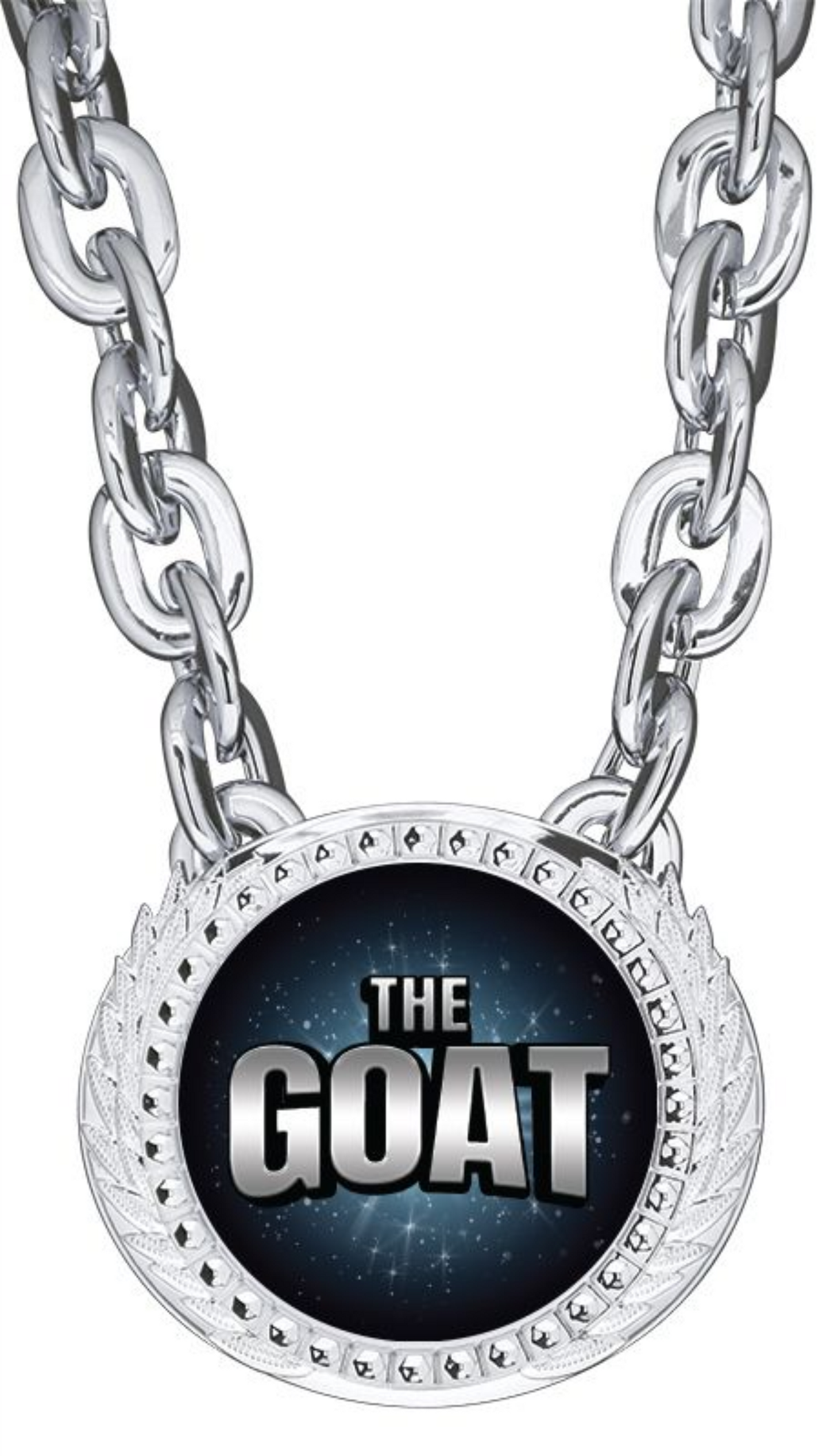 XL Alpha Medal w/Chain 6" x 5.25", Bright Silver
