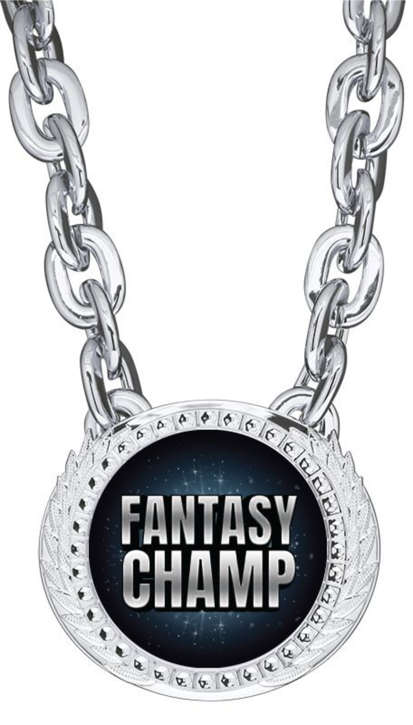 XL Alpha Medal w/Chain 6" x 5.25", Bright Silver
