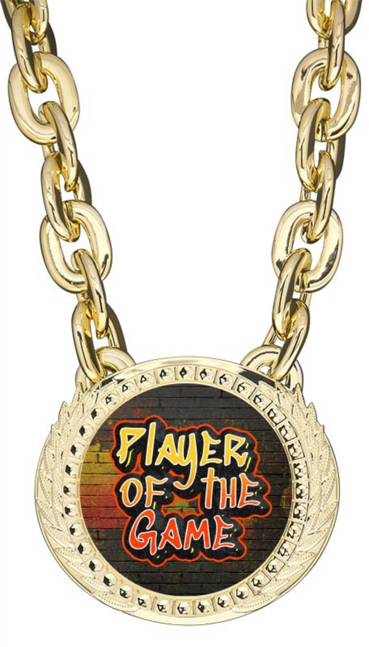 XL Alpha Medal w/Chain 6" x 5.25", Bright Gold & Silver