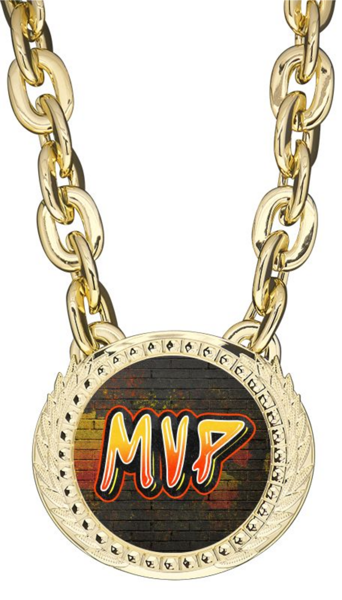 XL Alpha Medal w/Chain 6" x 5.25", Bright Gold & Silver