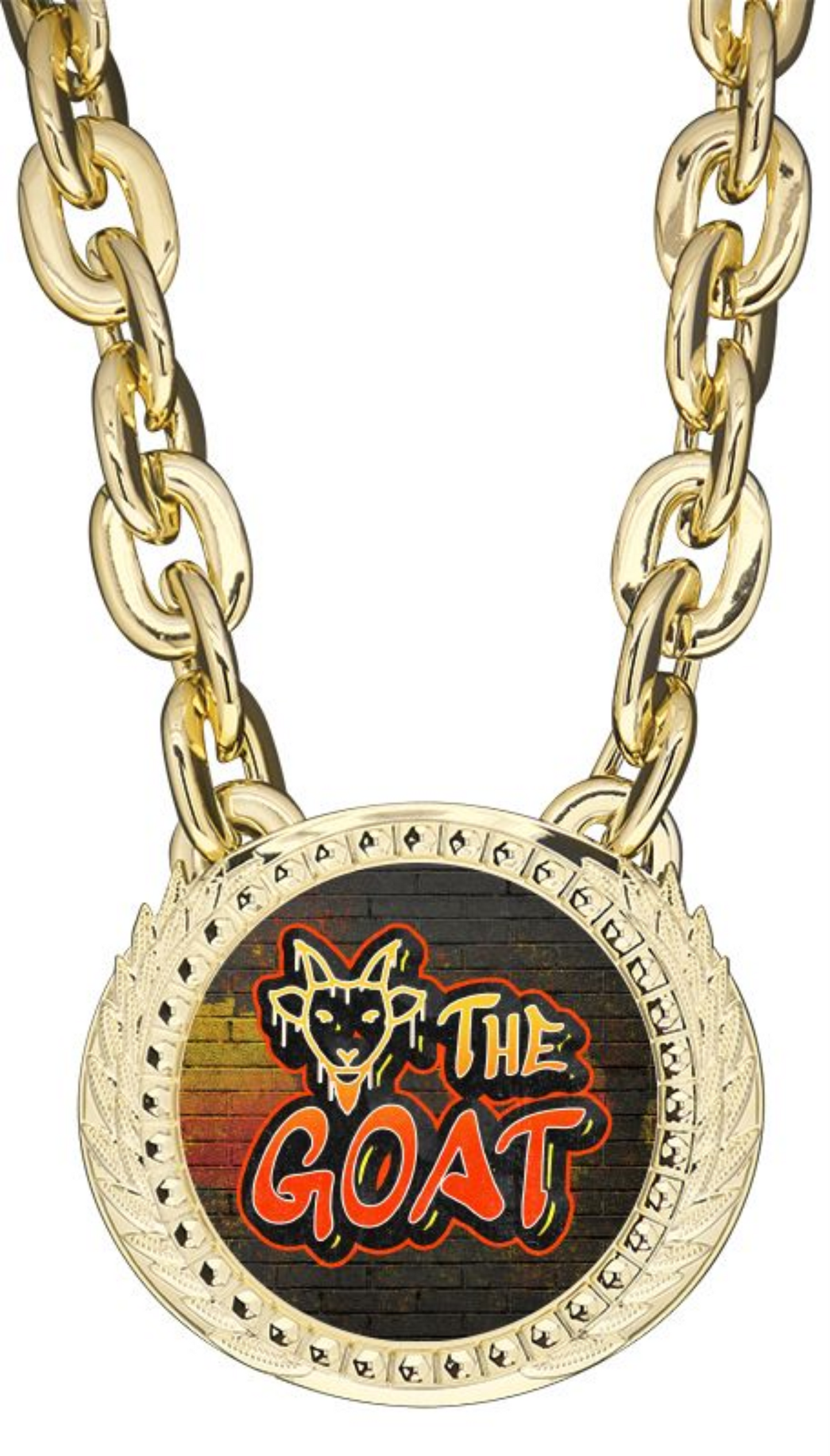 XL Alpha Medal w/Chain 6" x 5.25", Bright Gold & Silver