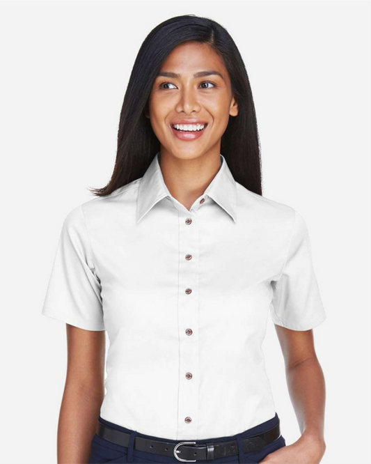 Ladies' Easy Blend Short Sleeve Twill Dress Shirt with Stain-Release - Harriton M500SW