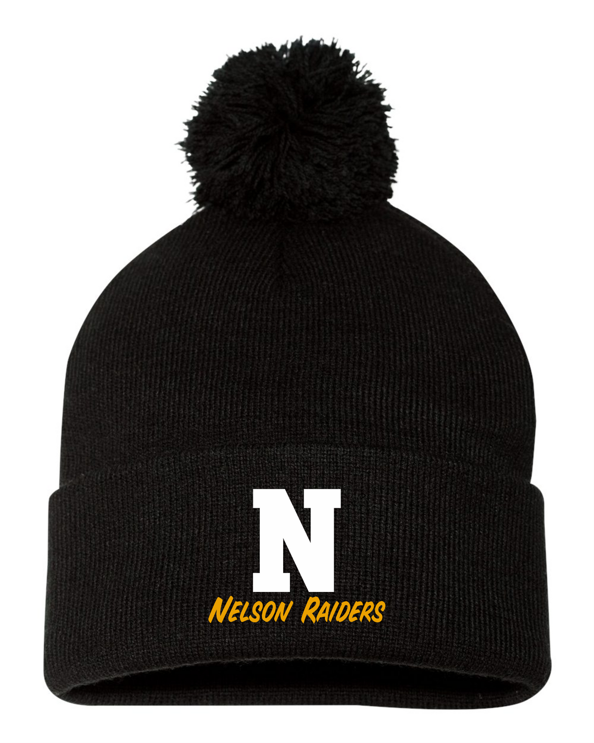 12" Pom-pom Cuffed Beanie - Black - Nelson School 2026-27