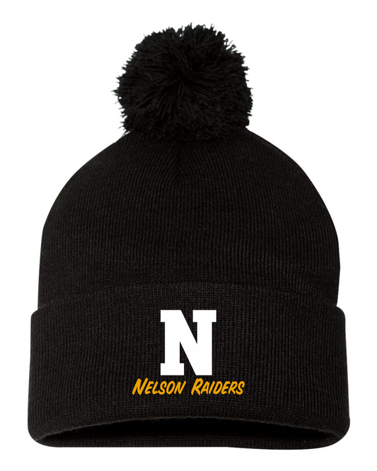 12" Pom-pom Cuffed Beanie - Black - Nelson School 2026-27