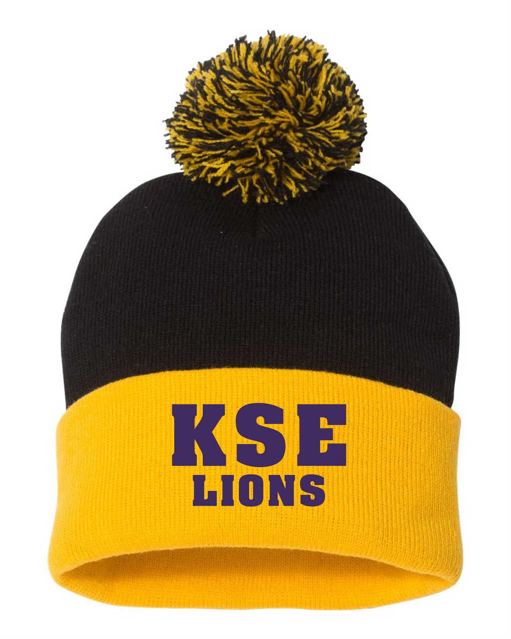 12" Pom-Pom Cuffed Beanie - Black Gold - King Street Elementary - 2025-26