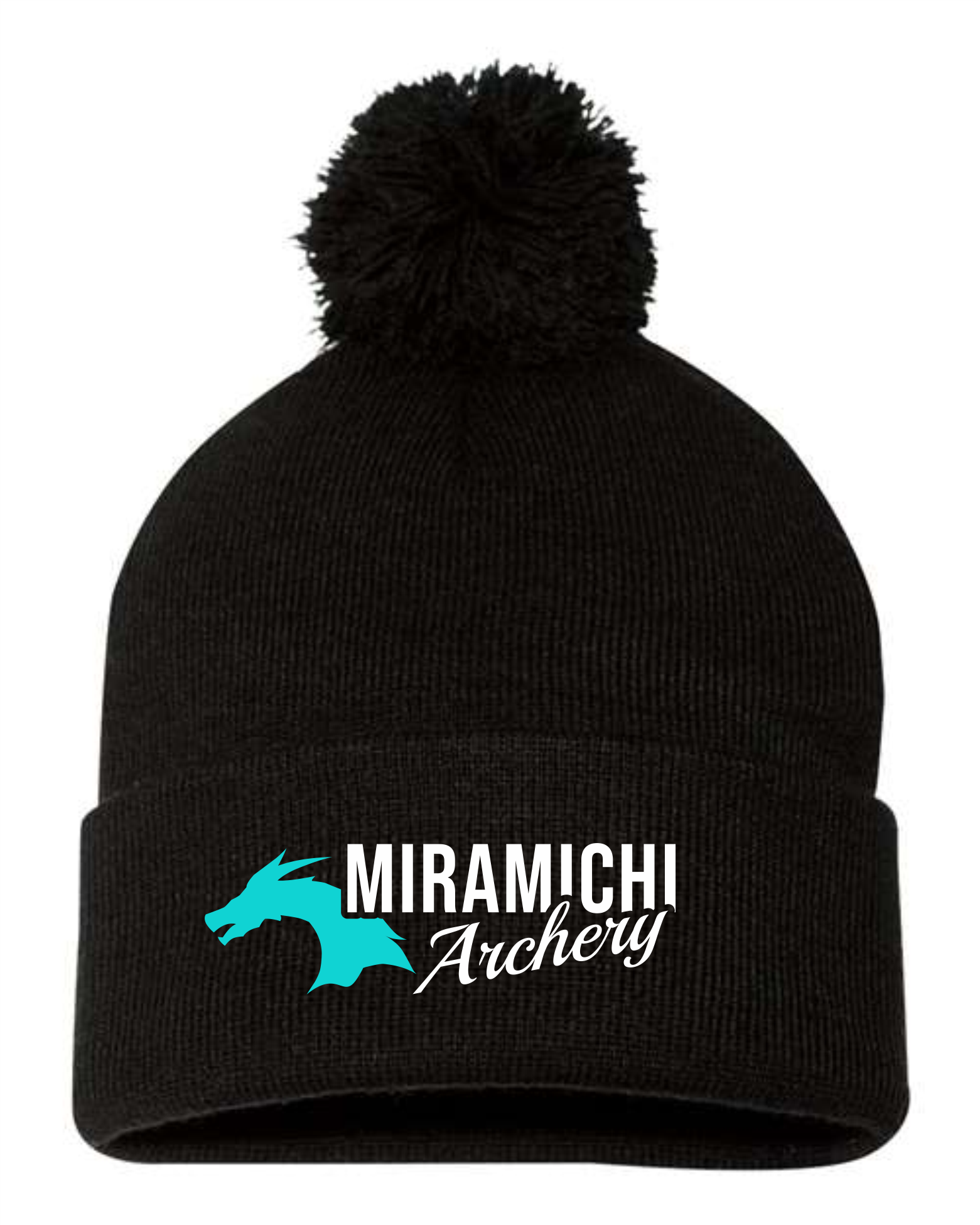 12"  Black Pom-Pom Cuffed Beanie