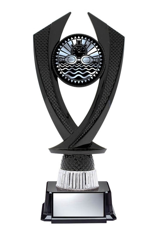Black Riser on Base with Gold or Silver Swimming, 8" - Solar Series