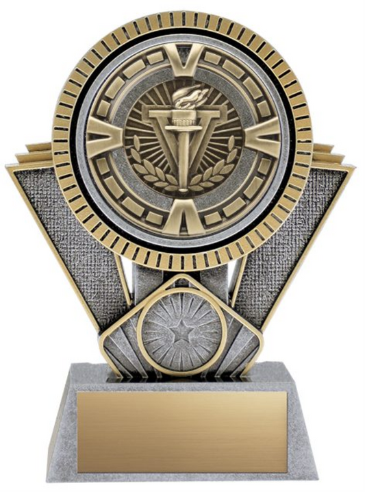 Apex Series Trophy with Varsity medal insert - Silver/Gold 6’’