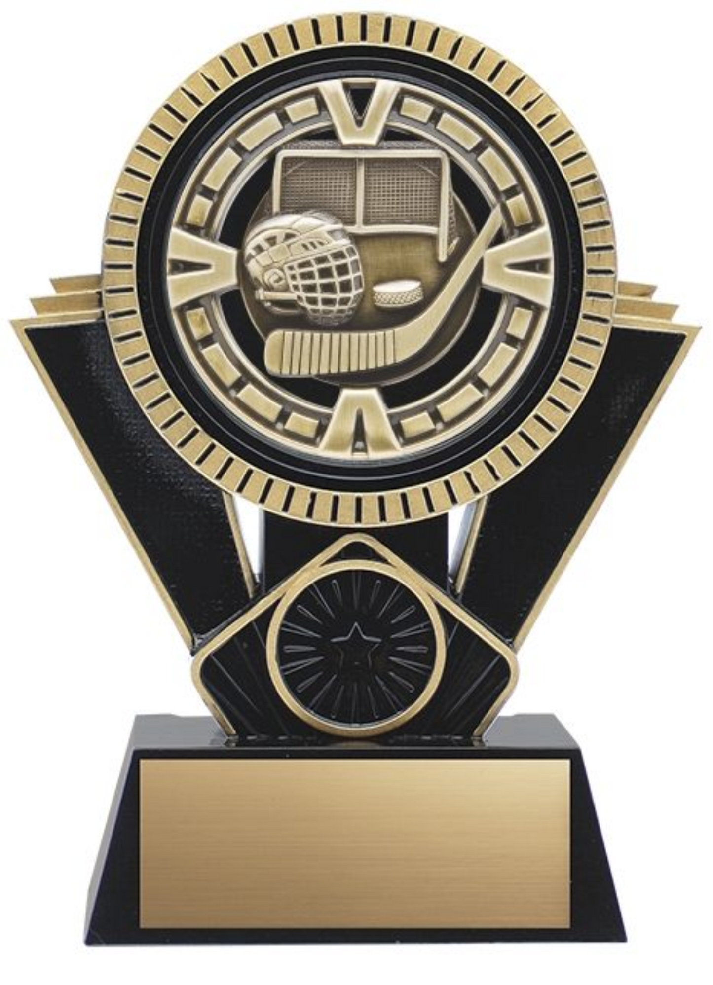 Apex Series Trophy with Varsity medal insert - Black/Gold 6’’