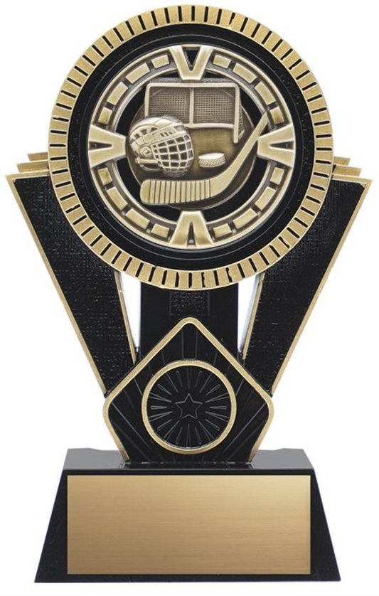 Apex Series Trophy with Varsity medal insert - Black/Gold 7’’