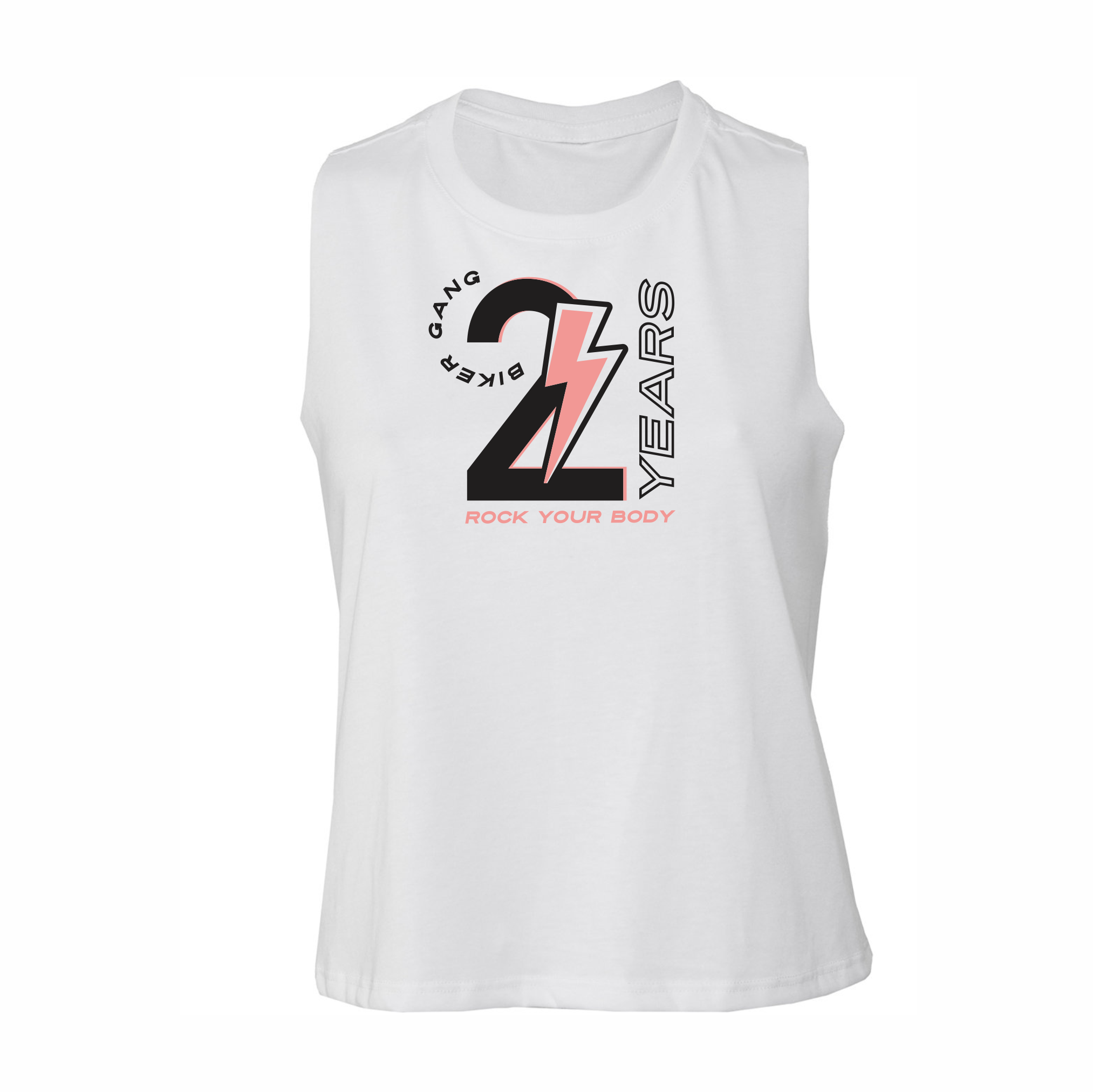 Rock Your Body - 2 Year Biker Gang - Bella Ladies' Racerback Cropped Tank White - 6682