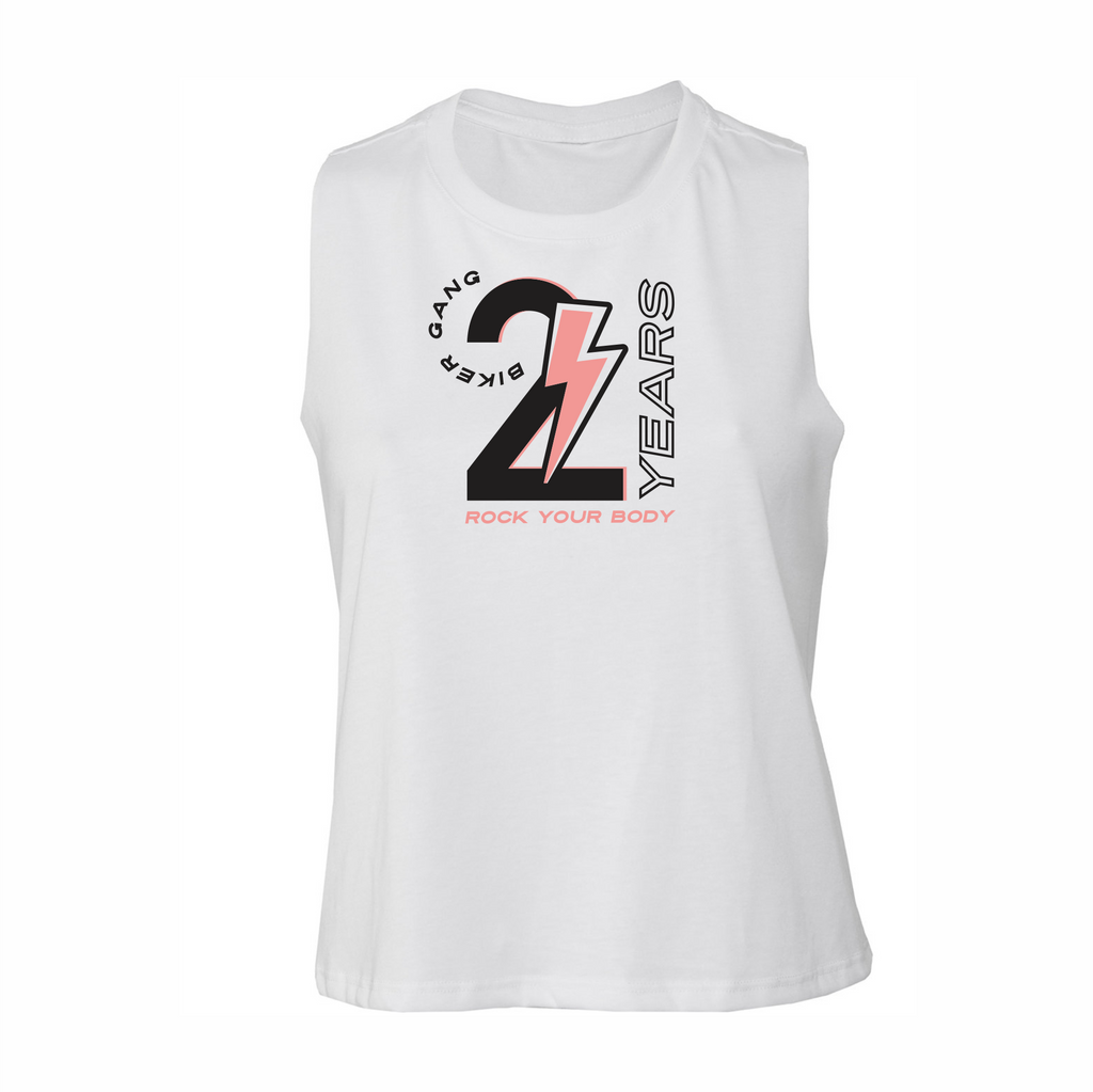Rock Your Body - 2 Year Biker Gang - Bella Ladies' Racerback Cropped Tank White - 6682