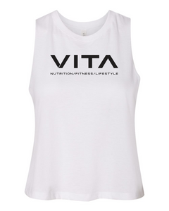 VITA - Racerback Black Cropped Tank - White