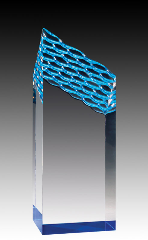 Prism Series - Acrylic Clear Waterfall Tower, Blue & Gold Foil Base