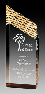 Prism Series - Acrylic Clear Waterfall Tower Blue & Gold Foil Base