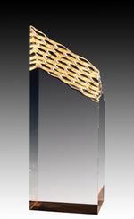 Prism Series - Acrylic Clear Waterfall Tower Blue & Gold Foil Base