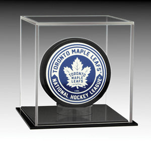 Ball Display Cases - Acrylic Display Case Hockey Puck, Clear / Black