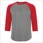 Adult Baseball Shirt - Polyester Charcoal Heather-True Red