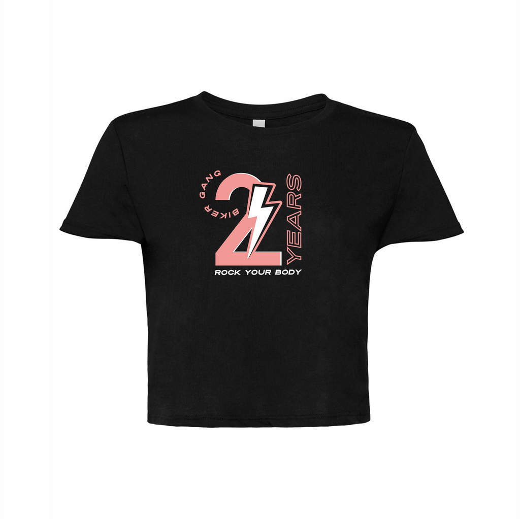 Rock Your Body - 2 Year Biker Gang - Bella Ladies' Flowy Cropped T-Shirt Black - B8882