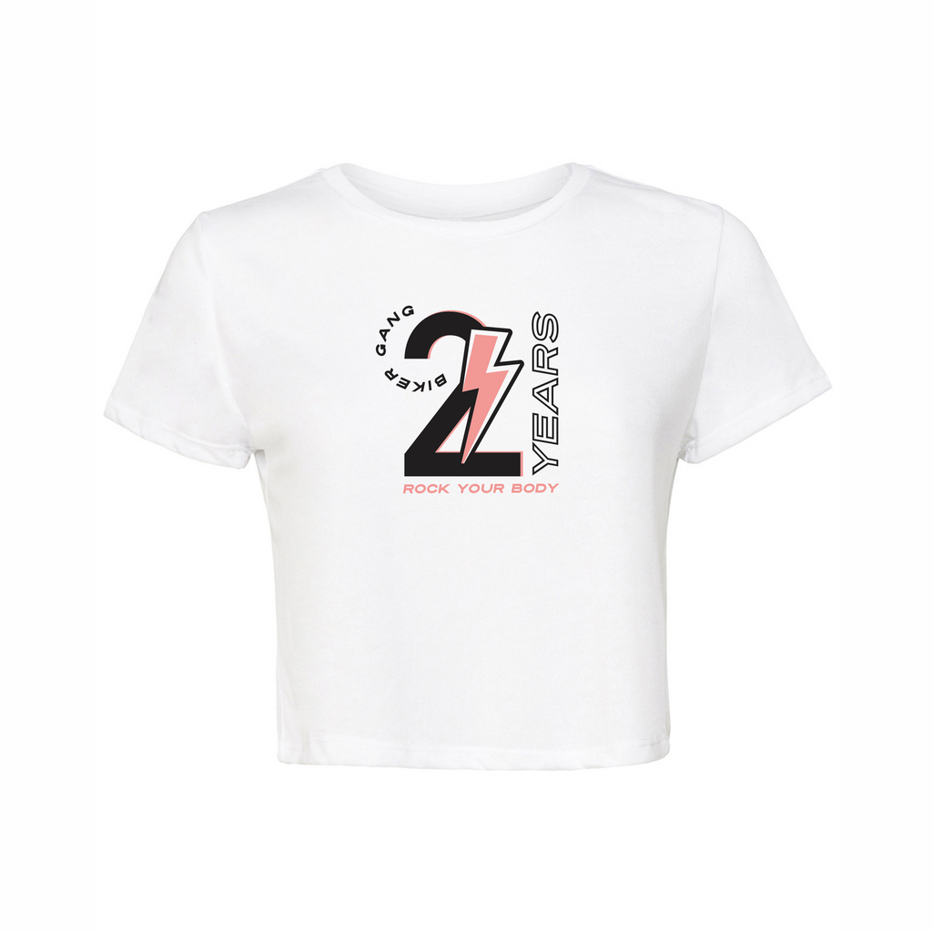 Rock Your Body - 2 Year Biker Gang - Bella Ladies' Flowy Cropped T-Shirt White - B8882