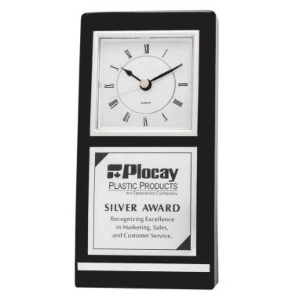 Black Piano Finish Clock With Silver Inlay 7" - DA9868