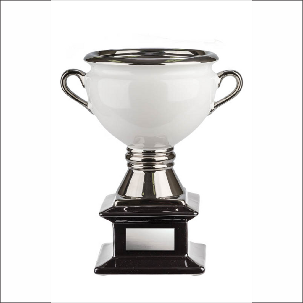 Ceramic Cup - White/Silver Handles - Contempo series