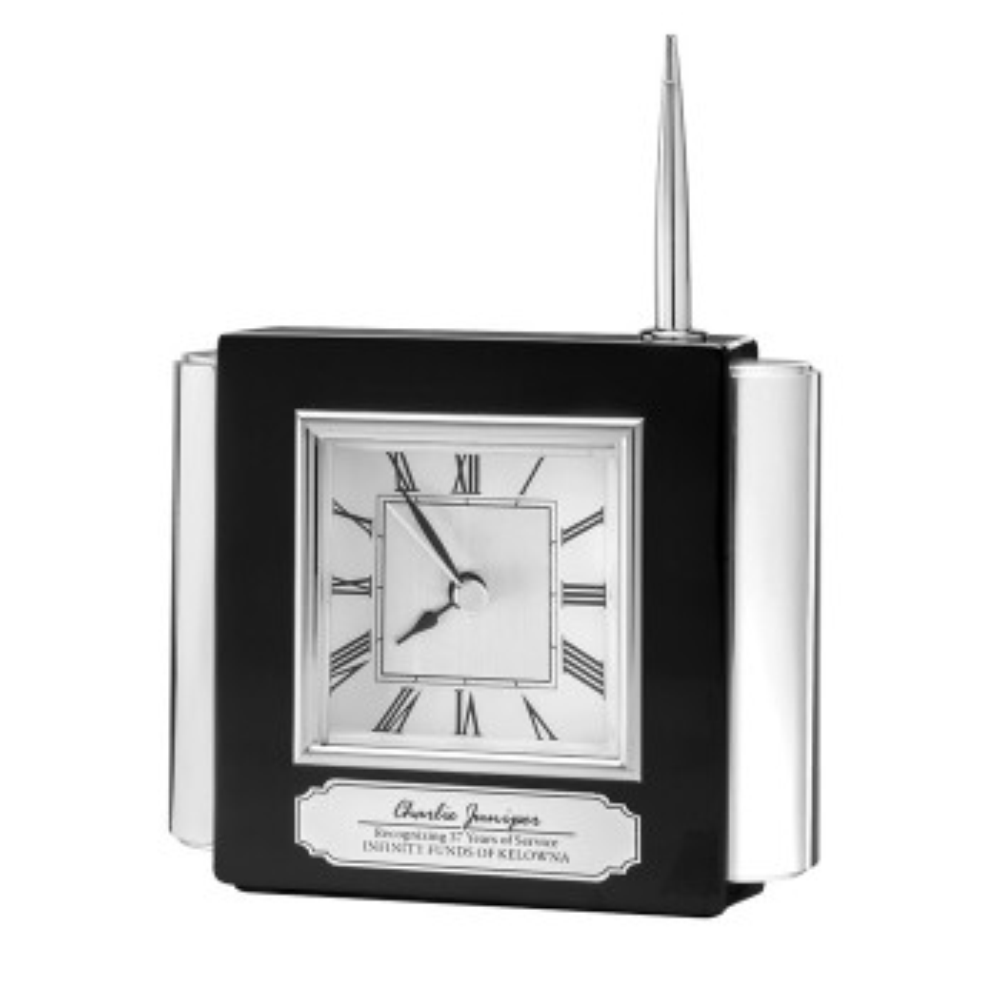 Clock & Pen Set With Ebony Black finish & Metal Trim 4.5" - DA9319