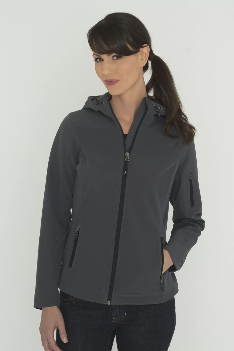 Everyday Hooded Water Repellent Stretch - Soft Shell Ladies Jacket - Coal Harbour L7605