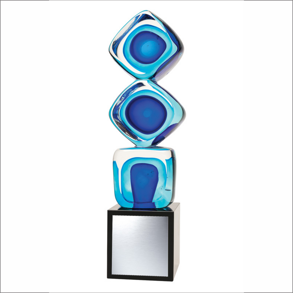 Art Series - Glass Blue Tri Cube