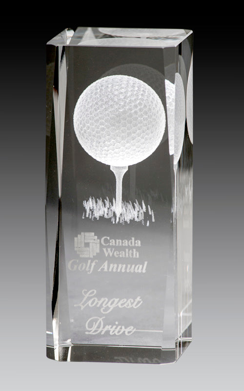 Golf Series - Glass Rectangular Crystal Block With Laser Image