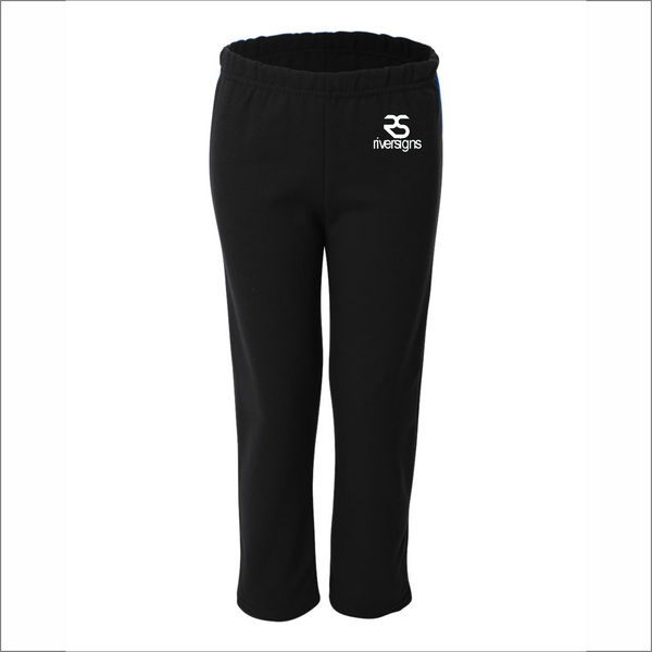 Youth Black Sweatpants Open Bottom Gildan 18400B River Signs