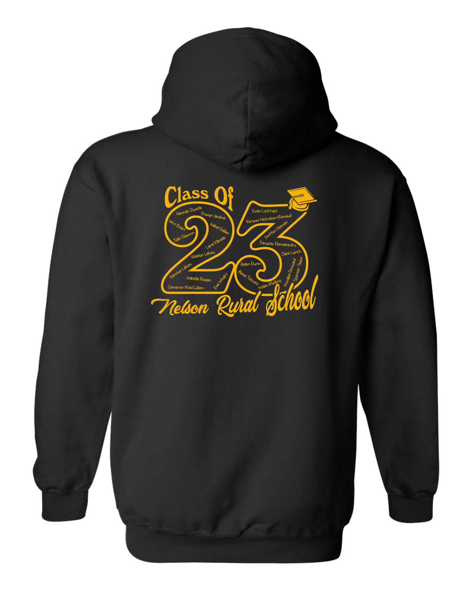 Grad Hoodie - Black Cotton - Nelson School 2023
