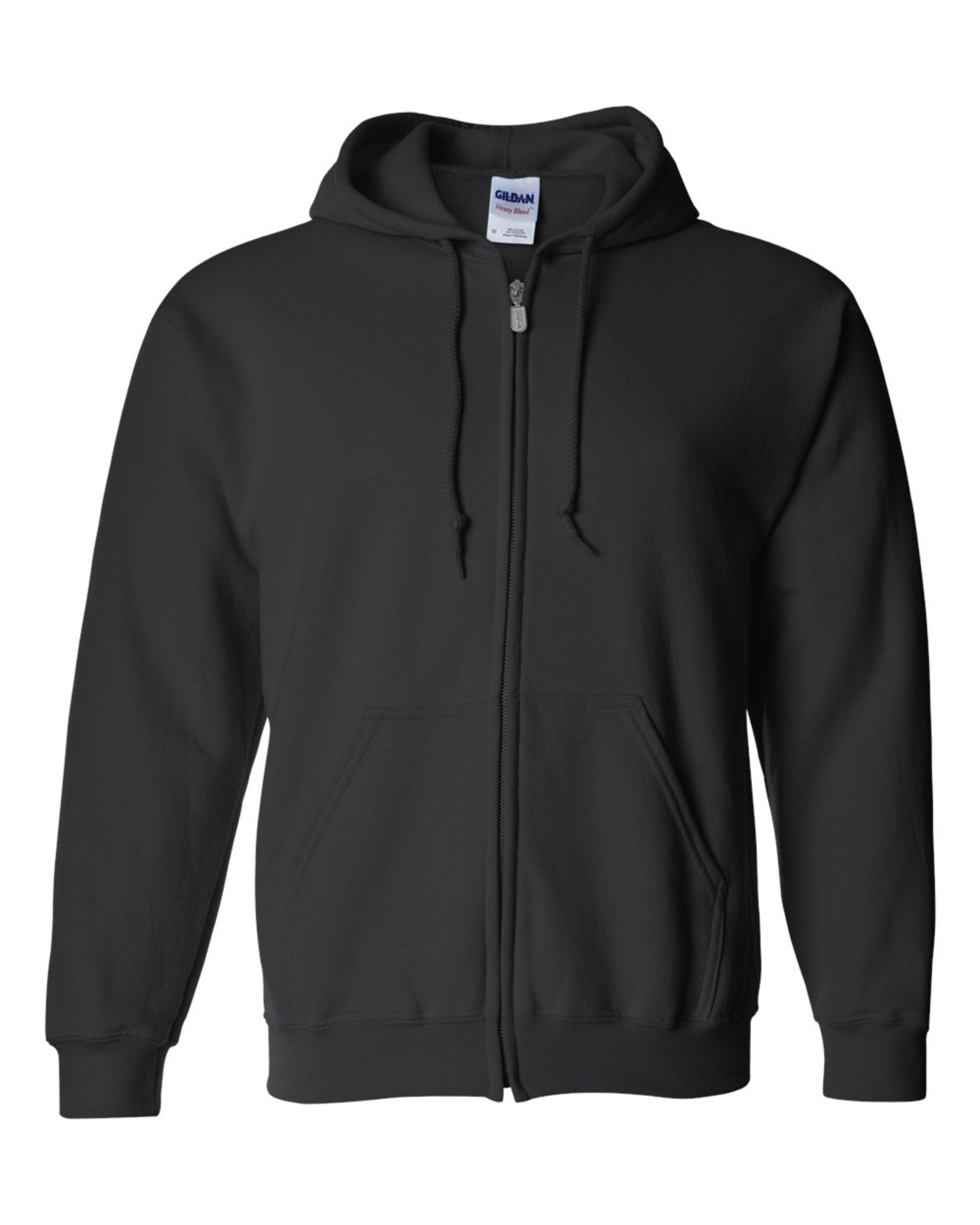 Adult Full-Zip Black Hoodie - Cotton/Polyester - Gildan 18600