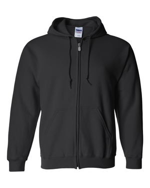 Adult Full-Zip Black Hoodie - Cotton/Polyester - Gildan 18600