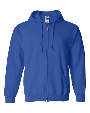  Royal Blue Adult Full-Zip Hoodie - Cotton/Polyester - Gildan 18600