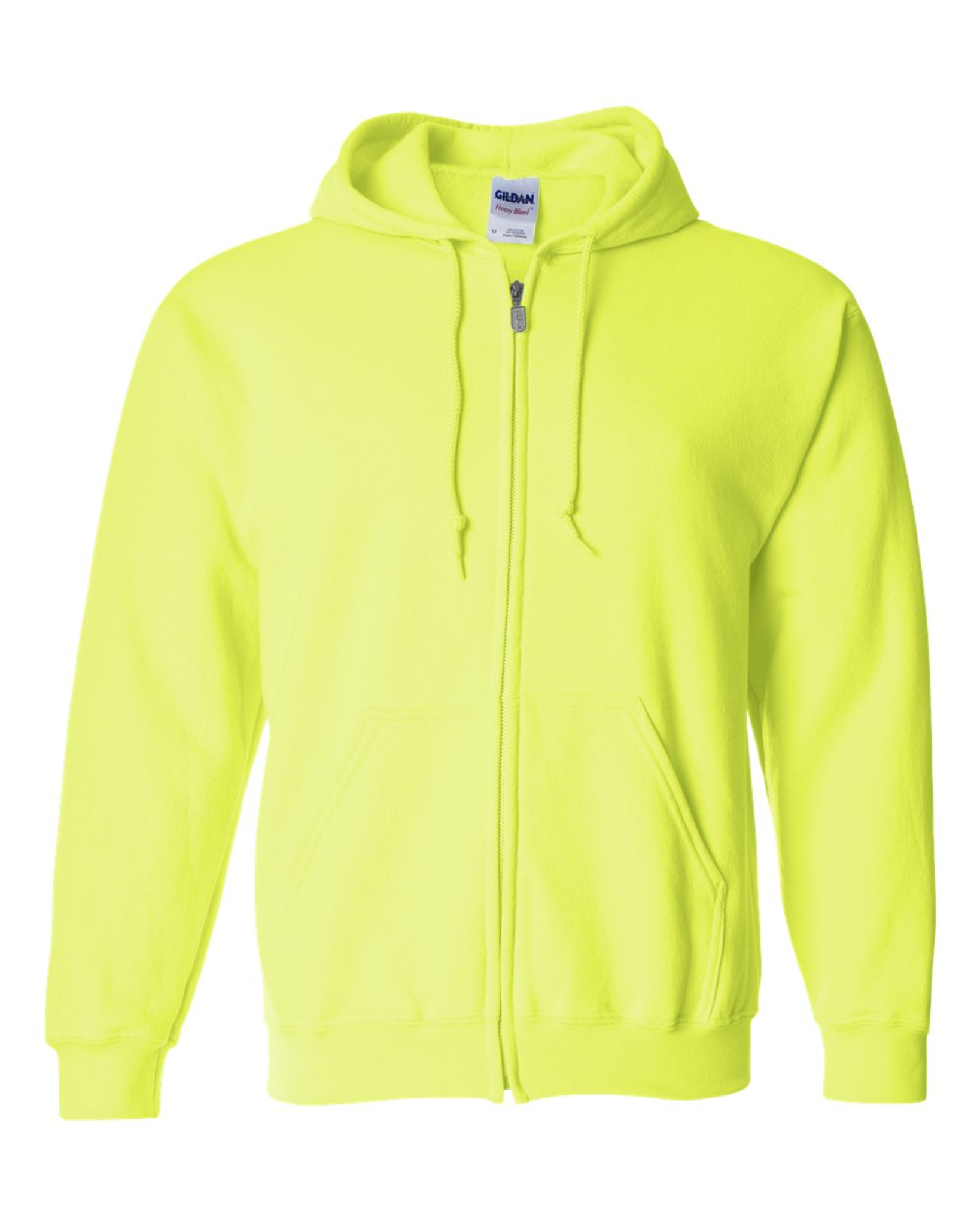 Adult Full-Zip Hoodie - Safety Green Cotton/Polyester - Gildan 18600