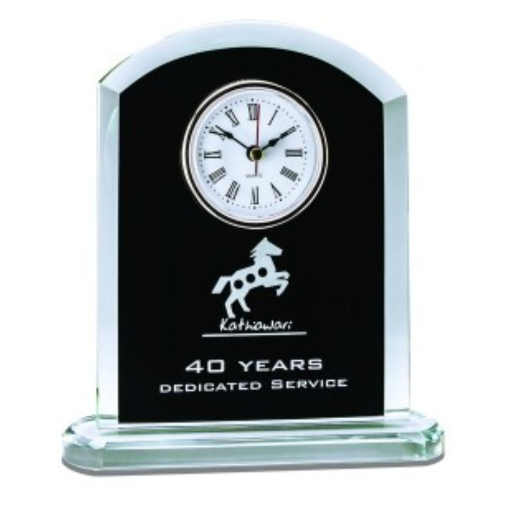 Glass Clock With Rounded Top & Black 7.5" - GLCK1955