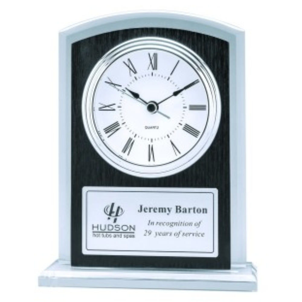 Glass Clock with Black Wood Grain Accent 7" - DA9715