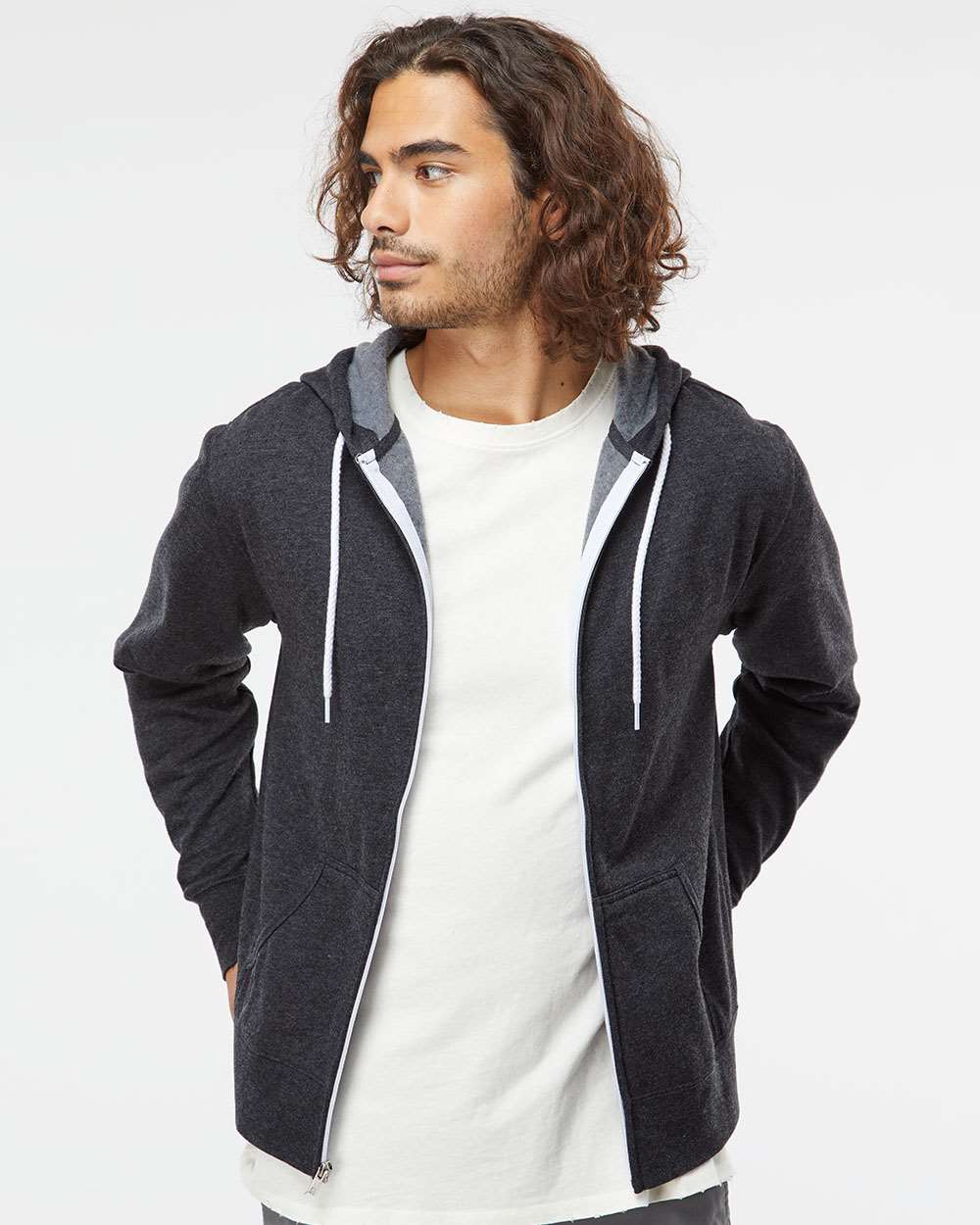 Lightweight Full-Zip Hooded Men's Sweatshirt - Independent Trading Co. AFX90UNZ